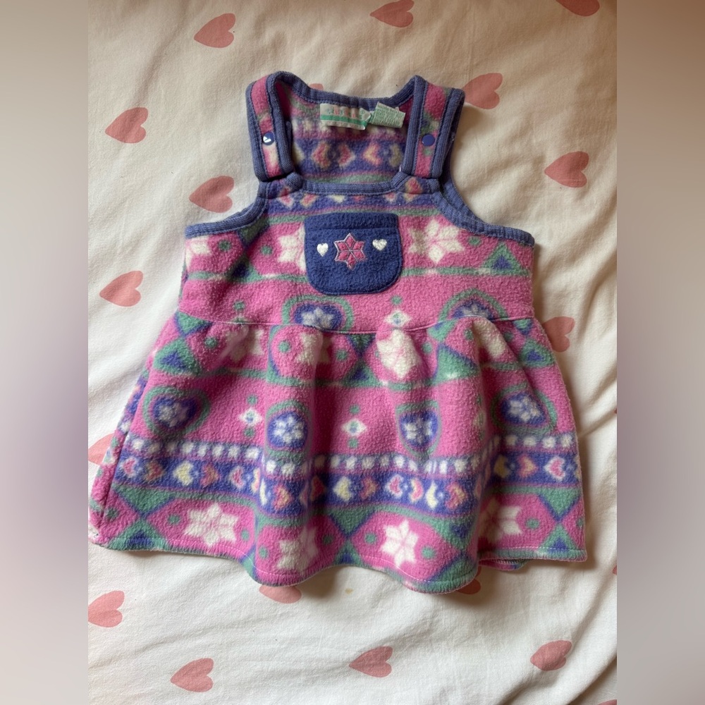 Vintage (80's or 90's) Pink and Purple Fleece Pinafore Dress for Kids